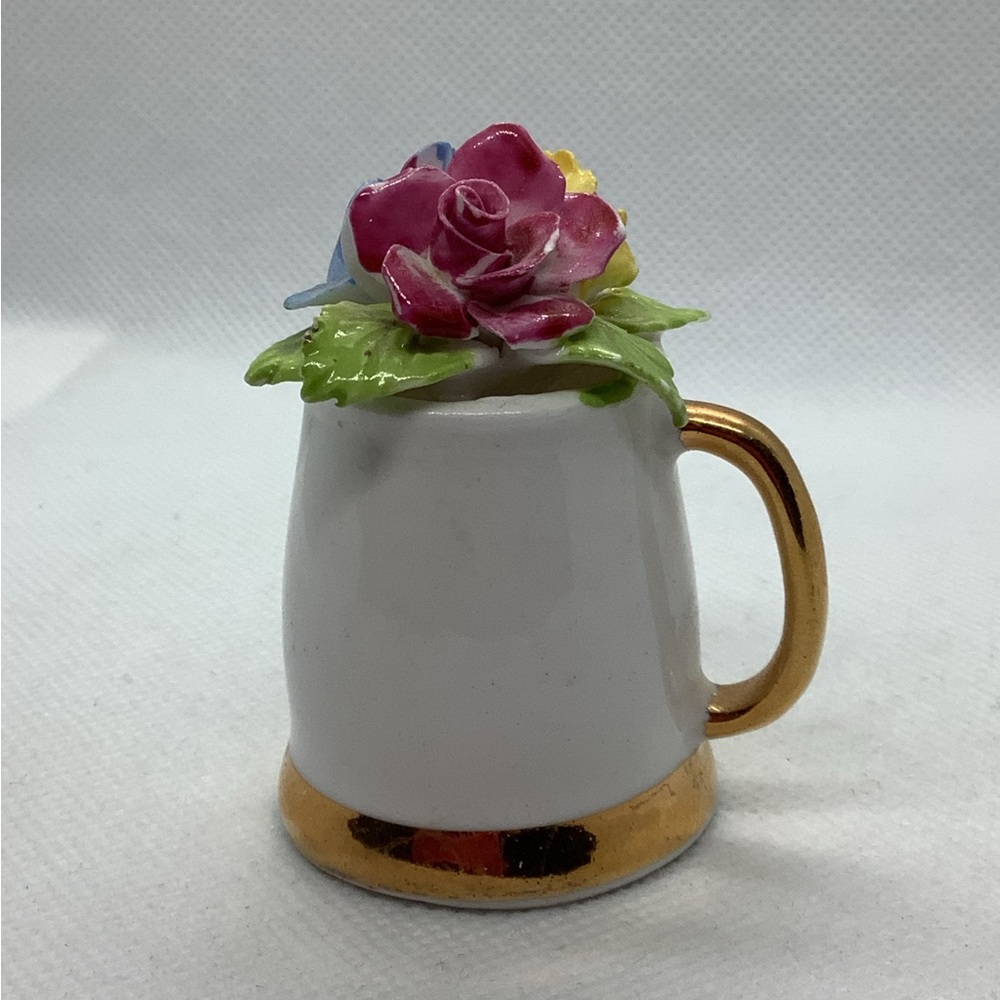 Vintage Sandford England Flower Pot Fine Bone China 22kt Gold Collectible 2.5”